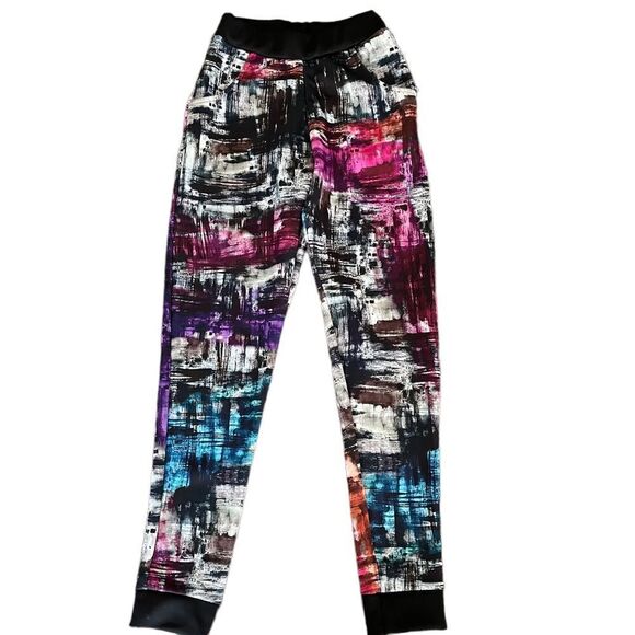 MISSGUIDED Abstract Multicolored Print Jogger Pants, Elastic Waist sz US‎ 2 New! - Picture 2 of 7